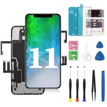 Imagem de Substituição de tela LCD para iPhone 11 com cabo flexível para alto-falante e sensor de proximidade 3D Touch FHD Incell Display digitalizador conjunto completo com kit de reparo A2111 A2221 A2223