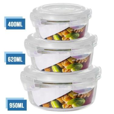 Imagem de Conjunto 3 Tamanhos Pote Hermético Vidro Kit Redondo - Quality House /