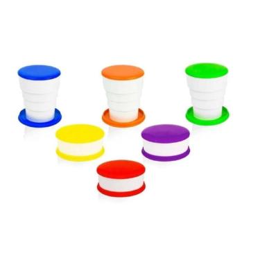 Imagem de Kit 2 Copos Plastico Retrátil Sanfonado Com Tampa Colorido