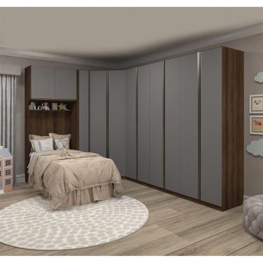 Imagem de Guarda Roupa De Canto Solteiro 9 Gavetas Dourado c/ Cinza Pu