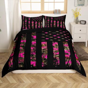 Imagem de Feelyou Conjunto de capa de edredom camuflada rosa choque para meninos e meninas, solteiro, camuflado, selvagem, para crianças, mulheres, homens, caça, conjunto de capa de edredom estilo militar para