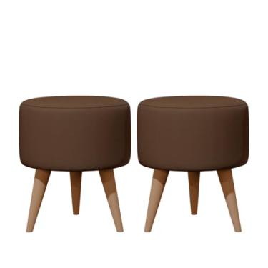 Imagem de Kit 02 Puff Redondo Estofados Conjunto Banqueta Para Apoio Dos Pés Decorativa (SUEDE MARROM)