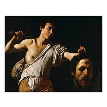 Imagem de Reprodução famosa de pinturas a óleo. David with the Head of Goliath Caravaggio. Pôster de arte de parede para impressão em tela. Para decoração de escritório - 50 x 70 cm sem moldura