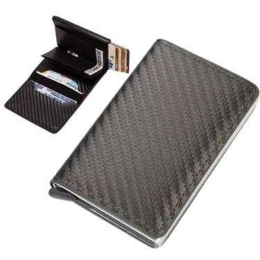 Imagem de Carteira Porta Cartão Crédito Pop-up Inteligente Mágica Fibra Carbono 