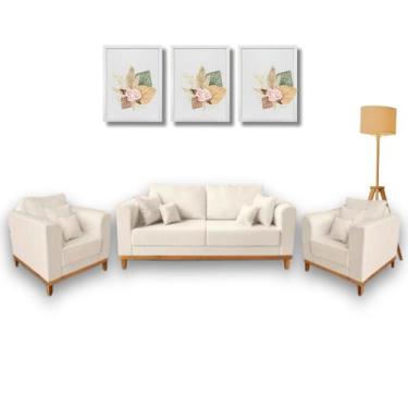 Imagem de Kit Sofá Living Beny 1,80m com 2 Poltronas. - Leonardi, Cru