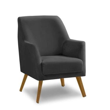 Imagem de Poltrona Decorativa Retrô Recepção Magali Lisa Veludo Cinza Grafite Lansofbr