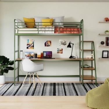 Imagem de Conjunto Cama Alta Infantil / Juvenil com Mesa de Estudos Teko Casatema Verde / Álamo