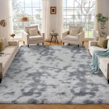 Imagem de COZYLOOM Tapetes fofos para sala de estar, 22 x 30,5 cm, grande, felpudo, grosso, macio, berçário, tapetes fofos para quarto de meninos e meninas, decoração de casa, tie-dye cinza claro