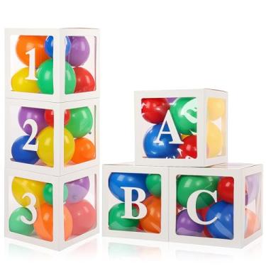 Imagem de Zhanmai 6 Pcs ABC and 123 Balloon Boxes with 60 Rainbow Balloons Toy Inspire Party Balloon Boxes Friend Street Party Decorations for Birthday Cartoon Theme Party Decoration Backdrop Props