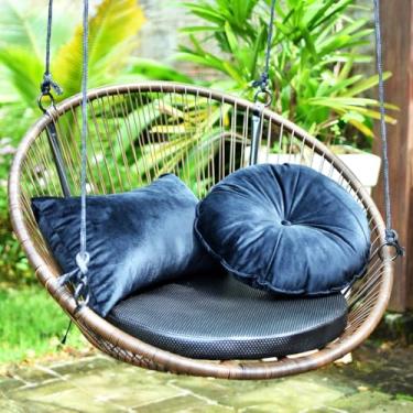 Imagem de Balanço Cadeira Suspensa Pergolado Teto Edículas Sacadas Pendurado Casa Jardim Varanda Varanda(MARROM/PRETO BALANÇO)