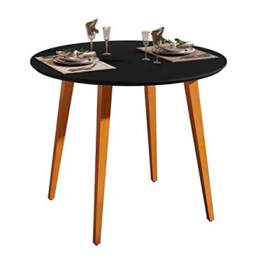Imagem de Mesa de Jantar Redonda 90cm Tampo MDF 25 mm Pes Madeira (Preto/Legno)