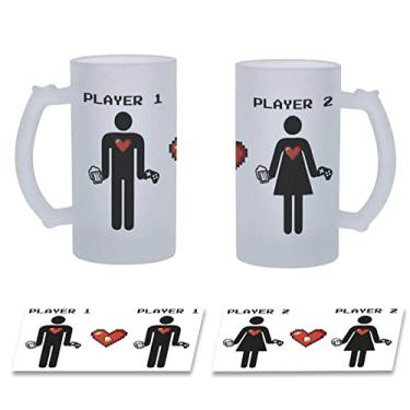 Imagem de Kit Caneca de Chopp Casal Gamer Player 1 e 2 Presente Geek