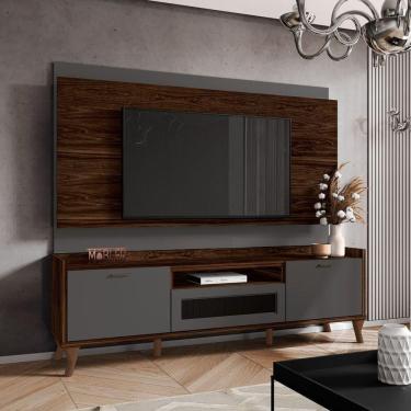 Imagem de Rack Com Painel Para 75 Polegadas Sala De Estar Liverpool Cor:marrom Palisandro/ Cinza Régio