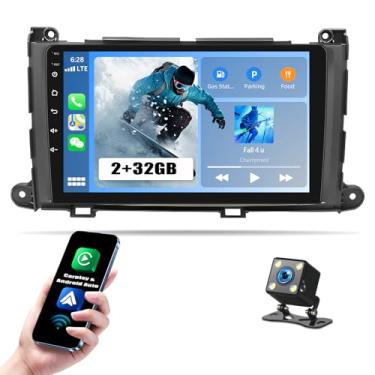 Imagem de Saitedudu Rádio estéreo para carro 2G + 32G para Toyota Sienna 2011-2014 com carro sem fio/Android compatível com Bluetooth/controle de voz/GPS/WiFi/câmera de reserva/SWC/FM