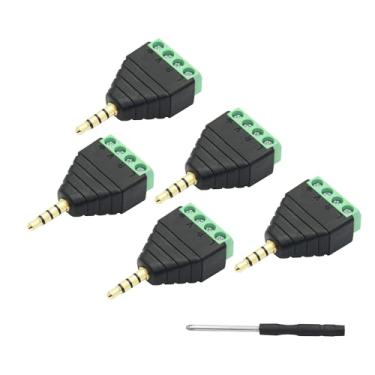 Imagem de Plugue de áudio de terminal de parafuso de 3,5 mm, 1/8 estéreo TS & TRS e TRRS macho para fêmea terminal adaptador conversor sem solda - 6 peças (misto) (plugue TRRS de 4 polos de 3,5 mm - 5 peças)