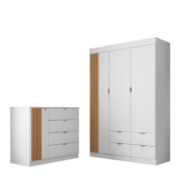 Imagem de Conjunto Infantil Guarda Roupa e Comoda Ayla MDF Branco Pheonix Baby -