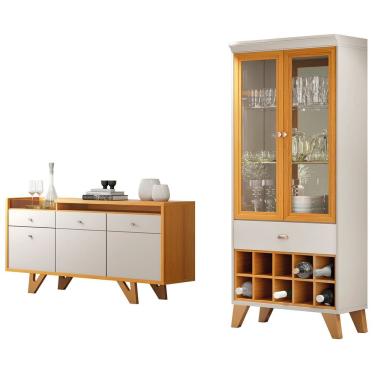 Imagem de Buffet Aparador Ellora e Cristaleira Órfeo H01 Off/Cinamomo - Mpozenato