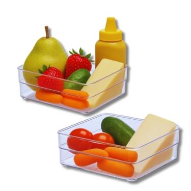Imagem de Caixa Organizadora pequena quadrada em acrílico Para Gavetas Armários Geladeira Kit com 2 Peças