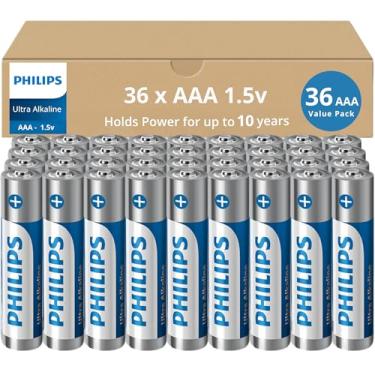Imagem de PHILIPS Pilhas AAA a granel, pilhas AAA ultra alcalinas triplas, pacote com 36, baterias de 1,5 V, pacote de tamanho AAA, potência máxima de longa duração para dispositivos de alta drenagem, vida útil
