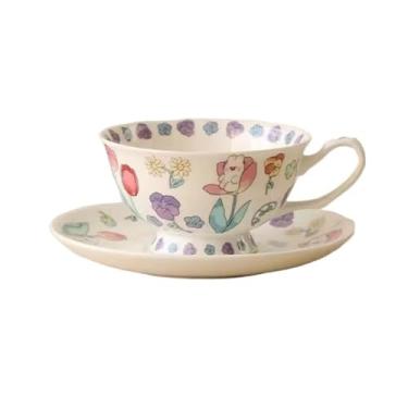 Imagem de ZzleoyuUUs-12 Caneca de chá de alta cor para uso doméstico requintado xícara de chá da tarde xícara de cerâmica 240 ml xícara de café e pires conjunto de xícaras de café