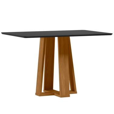 Imagem de Mesa de Jantar para 4 Lugares 1,20m Tampo Mdf com Vidro Rubi Ypê/Preto - New Ceval