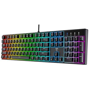 Imagem de Teclado mecânico RGB para jogos com fio – Teclado com interruptor azul de 104 teclas com teclas ABS duráveis, 20 modos de iluminação e retroiluminado, anti-fantasma N-Key Rollover, resistente a
