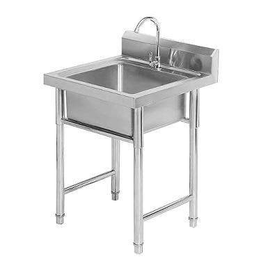 Imagem de Pia de cozinha de aço inoxidável, pia móvel montada no chão, fácil de instalar, limpa para hotel, restaurante, catering, pia e piscina