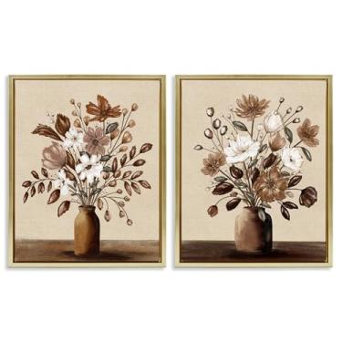 Imagem de Stupell Industries Conjunto de vasos Mocha Bouquet 2 peças de tela flutuante emoldurada dourada por Kristen Dalpiaz, 89 x 63 cm