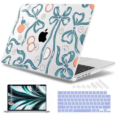 Imagem de May Chen Capa para M4 MacBook Pro de 14 polegadas A3112 A3401 Max A3185, M3 A2918 A2992, M2 A2779 M1 A2442, 2024 2023 2022 versão 2021, capa rígida de plástico com teclado Capa, flor e laço s