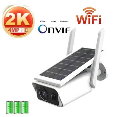 Imagem de Câmera IP Externa Movida a Energia Solar, 4MP, 2K, Bateria Sem Fio, Câ