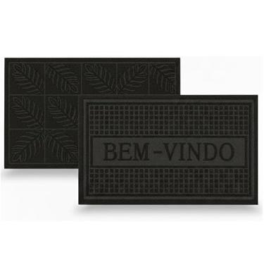 Imagem de Conjunto 2 Tapetes de Porta Capacho Folhas Inverno Antiderrapante de PVC Capacho Tapete Antiderrapante 40 x 60 (PRETO)