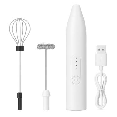 Imagem de Mini Mixer Misturador Elétrico Recarregável com 3 Velocidades Prático para Ovos Shakes e Bebidas Cremosas (Branco)