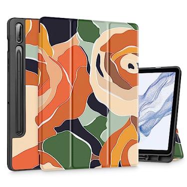 Imagem de Mektron Capa para tablet Samsung Galaxy Tab S9 de 11 polegadas modelo X710/X716B/X718U, capa rígida fosca embutida com função despertar/hibernar automática, suporte multi-ângulo para Galaxy S9, rosa abstrata