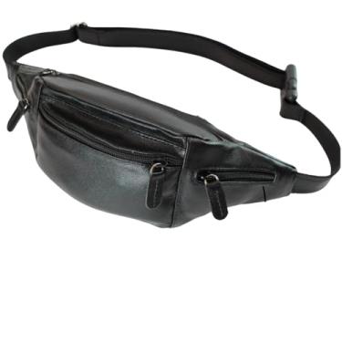 Imagem de Pochete de couro para homens e mulheres, bolsa de cintura de quadril para caminhadas, corrida, viagens, vários bolsos – bolsa de cintura com zíper resistente para unissex, Preto elegante, One (Preta)