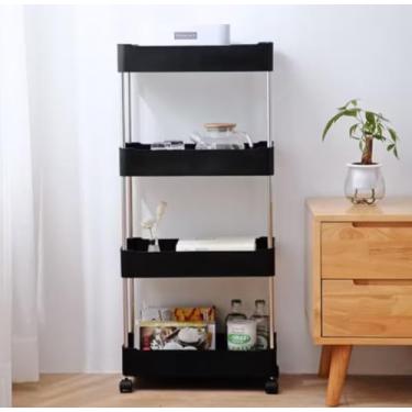 Imagem de Organizador Vertical com 4 Níveis, Prateleiras Ajustáveis, Carrinho Multiuso com Rodízios, Preto, 4 Cestos