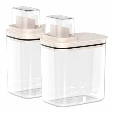 Imagem de 2 Dispenser Organizador Lavanderia Copo Medidor 1,5l Bege