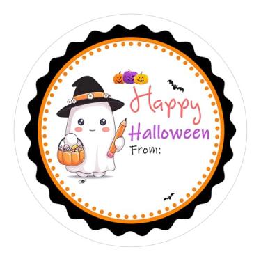 Imagem de Adesivos de etiqueta Happy Halloween, 120 peças de 5 cm para doces ou travessuras de Halloween para sacolas de brindes, selos de envelope, etiquetas de férias, lembrancinhas de festa (Happy A)