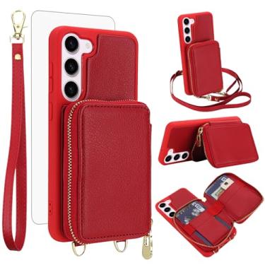 Imagem de Capa de celular para Samsung Galaxy S23 Plus S23+ 5G capa carteira celular com protetor de tela de vidro temperado alça transversal com bloqueio de RFID S23plus 23S + S 23 23+ SM-S916U 16.8 cm