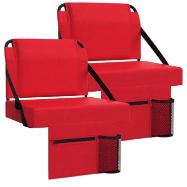 Imagem de ACIPENSER 2 peças de assento de estádio para arquibancadas com suporte para as costas, cadeiras portáteis com encosto e almofada, inclui alça de ombro e suporte de copo, vermelho