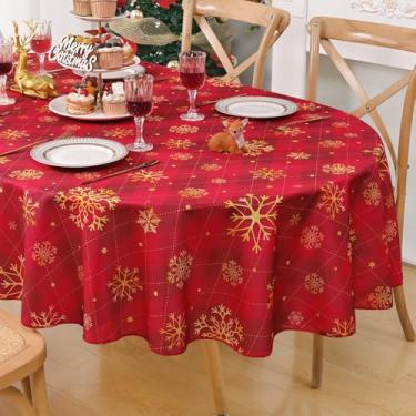 Imagem de Likiyol Toalha de mesa de Natal 152 × 213 cm dourada floco de neve oval toalha de mesa xadrez buffalo, toalha de mesa de Natal à prova d'água de inverno para festa, piquenique, decoração de Natal