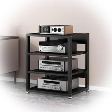 Imagem de Suporte Av Moderno Gabinete De Componentes Estéreo 3/4/5 Camadas Pequeno Suporte De Áudio Aberto Para Tv Para Jogos Torre De Áudio Para Escritório Em Casa Áudio Vídeo Tea, Black, 4 Tier-50X40X69.5CM