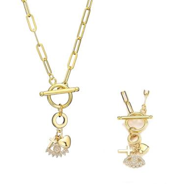 Imagem de Colar feminino com pingente de prata em ouro 14K, cruz, olho turco, coração, virgem maria, girassol, clipe de papel, gargantilha de Natal, aniversário, joias presentes, Large, Bronze, Sem Pedra