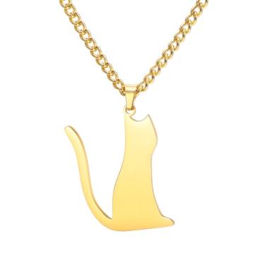 Imagem de PDOUSELF Colar feminino com pingente de gato, pingente de gatinho fofo, joia de animal, 20, Aço inoxidável, Sem Pedra Preciosa