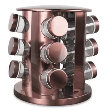 Imagem de Porta Temperos GiratóRio Para 12 Potes, Organizador De Condimentos Em AçO Inox, Acompanha 20 Etiquetas Adesivas + 1 Caneta Para Identificar(ROSE GOLD)