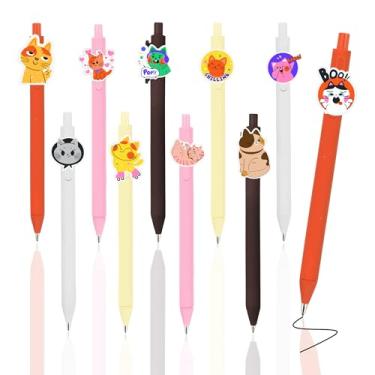 Imagem de FOFOWHAT 10 canetas fofas para gatos, acessórios de mesa para gatos, conjunto de papelaria fofo, material de escritório escolar, presentes para amantes de gatos para mulheres, homens e estudantes