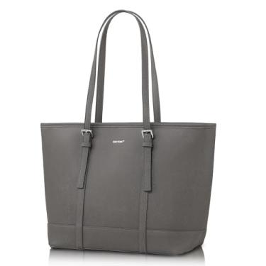 Imagem de TANTOMI Bolsa feminina de couro vegano, bolsa de ombro grande à prova d'água para viagens, Cinza