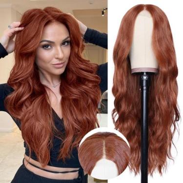 Imagem de Peruca NAYOO Long Auburn Wavy 66cm de fibra sintética para mulheres