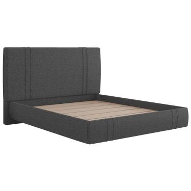 Imagem de Cama Casal Flutuante Com Cabeceira 140cm Astra S04 Linho Preto - Lyam Decor