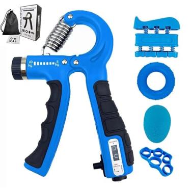 Imagem de Kit Hand Grip 5 PeçAs Para Fisioterapia E Treino De MãO, AntebraçO E Dedos, Com Bolinha Anti-Stress, Gyro Ball E EláStico De ResistêNcia (Azul)