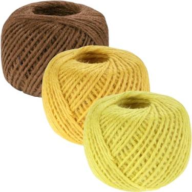 Imagem de BambooMN Corda de juta artesanal de 2 mm para obras de arte, artesanato DIY, embrulho de presente, exibicao de imagens e enfeites, 3 bolas de tons de amarelo